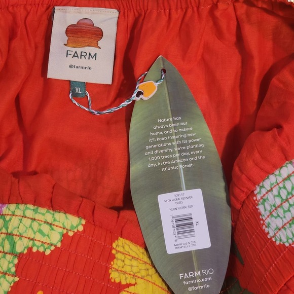 Farm Rio Red Neon Floral Tiered Cotton Maxi Dress Size XL - Picture 16 of 16